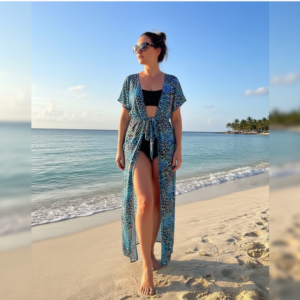 NWT AMIANI Printed Front-Tie High-Low Swim Cover-up Dress size M